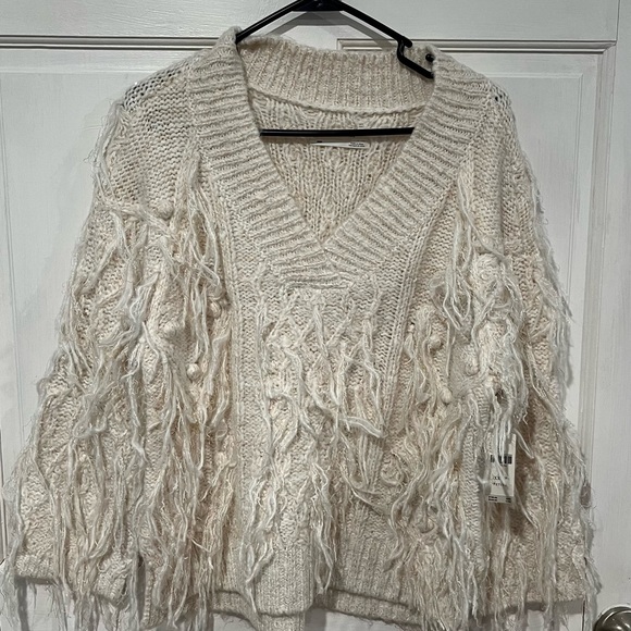 By Anthropologie Fringed Pullover Sweater, XXS petite - Picture 2 of 10